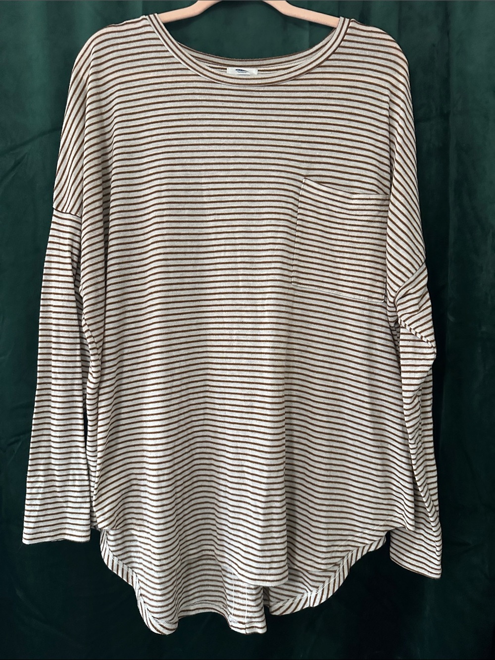 Striped Long Sleeve Pocket Tee - Cream & Brown